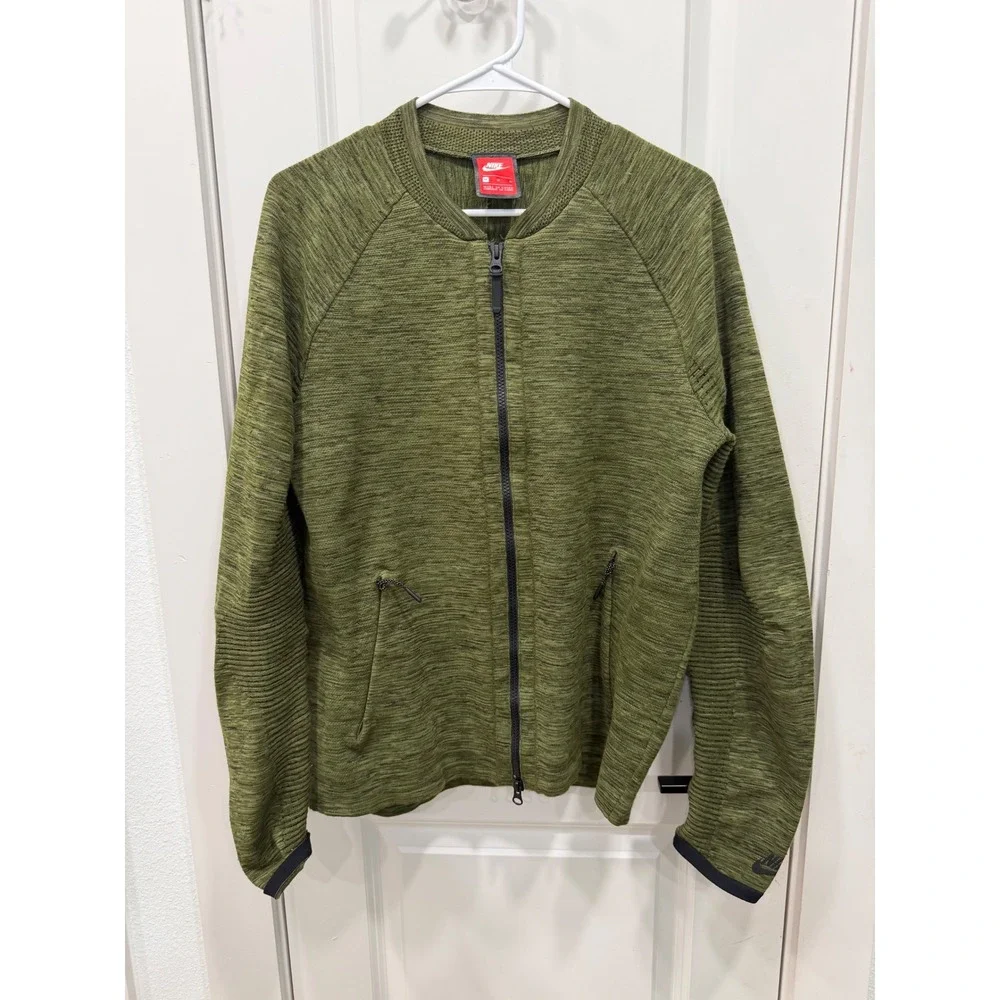 Nike Tech Knit Bomber Jacket Mens Medium Olive Green Heather Full Zip 832178-331